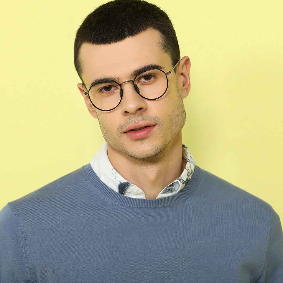 Eyeglasses-Frame Hexagonal-Black-EG